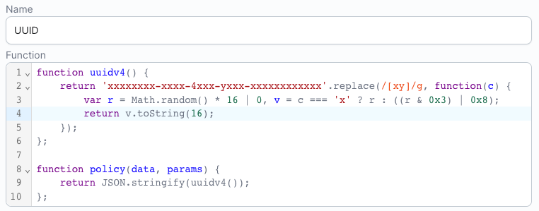 One simple transformer receives raw data, and creates a UUID token.