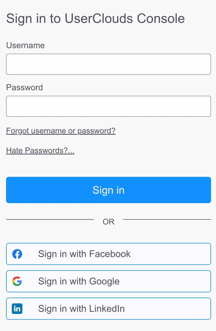 UserClouds login screen